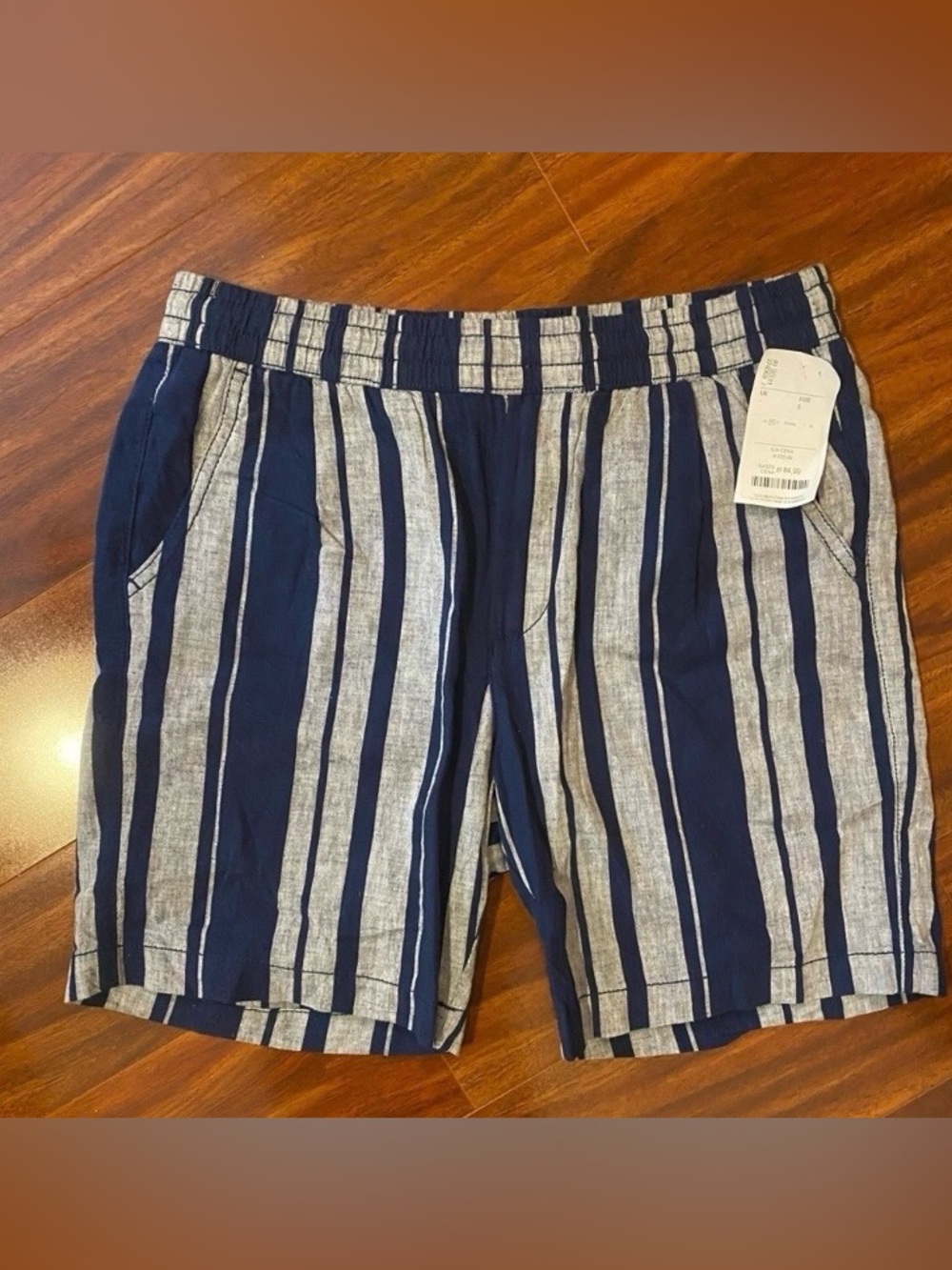 Kronstadt Linen cotton Navy and Gray Striped Bermuda Shorts